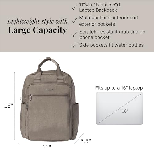 Baggallini Commuter Laptop Backpack - Lightweight 15x11 Travel Backpack w/RFID & Luggage Sleeve - Image 4