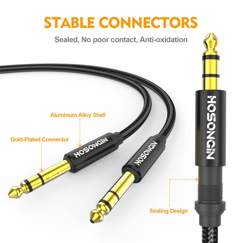 HOSONGIN 1/4 Inch TRS Instrument Cable 10ft 2-Pack [Nylon Braided Shielded], 1/4 Inch to 1/4 inch TRS Male to Male Plug Stereo Audio Cord, Quarter Inch 6.35mm Balanced Interconnect Line - 10 feet - Image 5
