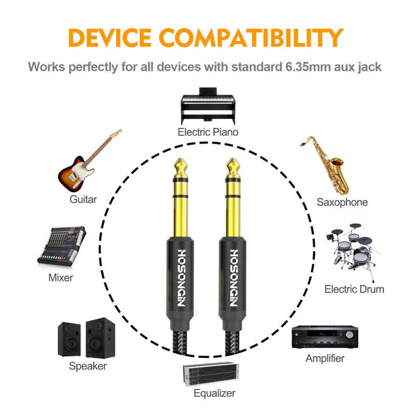 HOSONGIN 1/4 Inch TRS Instrument Cable 10ft 2-Pack [Nylon Braided Shielded], 1/4 Inch to 1/4 inch TRS Male to Male Plug Stereo Audio Cord, Quarter Inch 6.35mm Balanced Interconnect Line - 10 feet - Image 3