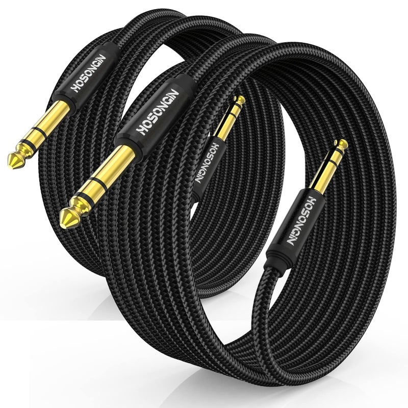 HOSONGIN 1/4 Inch TRS Instrument Cable 10ft 2-Pack [Nylon Braided Shielded], 1/4 Inch to 1/4 inch TRS Male to Male Plug Stereo Audio Cord, Quarter Inch 6.35mm Balanced Interconnect Line - 10 feet - Image 1