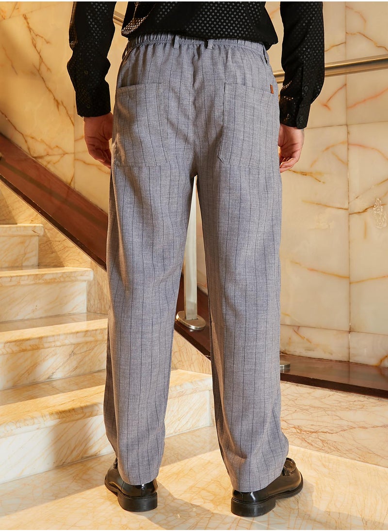Campus Sutra Men's Coin Grey Pinstriped Chino Trousers  - Image 5