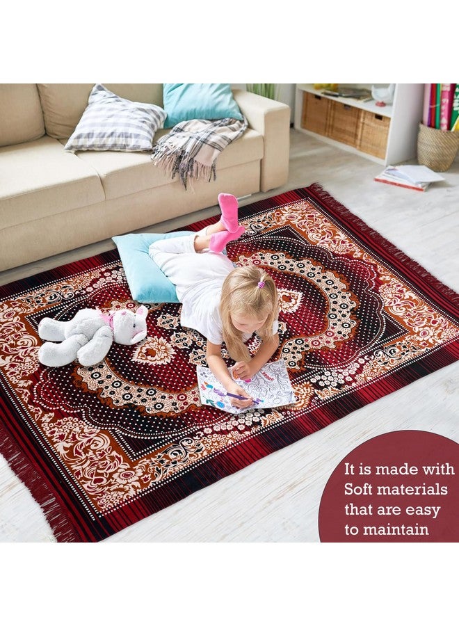 Kuber Industries Carpet|Water Absorption Kalamkari Paisley Pattern Floor Mat|Velvet Sitting Carpet for Hall, Living Room, 5x7 Feet (Maroon) - Image 4