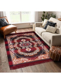 Kuber Industries Kuber Industries Carpet|Water Absorption Kalamkari Paisley Pattern Floor Mat|Velvet Sitting Carpet for Hall, Living Room, 5x7 Feet (Maroon)  - Image 1