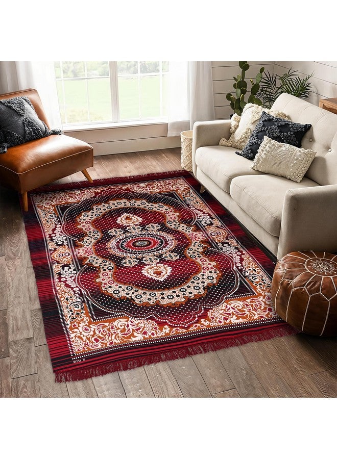 Kuber Industries Carpet|Water Absorption Kalamkari Paisley Pattern Floor Mat|Velvet Sitting Carpet for Hall, Living Room, 5x7 Feet (Maroon) - Image 1