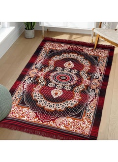 Kuber Industries Kuber Industries Carpet|Water Absorption Kalamkari Paisley Pattern Floor Mat|Velvet Sitting Carpet for Hall, Living Room, 5x7 Feet (Maroon)  - Image 2