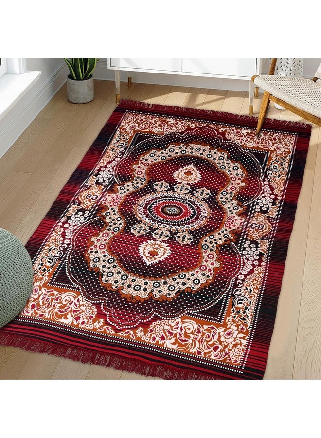 Kuber Industries Carpet|Water Absorption Kalamkari Paisley Pattern Floor Mat|Velvet Sitting Carpet for Hall, Living Room, 5x7 Feet (Maroon) - Image 2