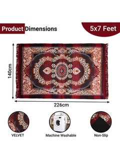 Kuber Industries Kuber Industries Carpet|Water Absorption Kalamkari Paisley Pattern Floor Mat|Velvet Sitting Carpet for Hall, Living Room, 5x7 Feet (Maroon)  - Image 3