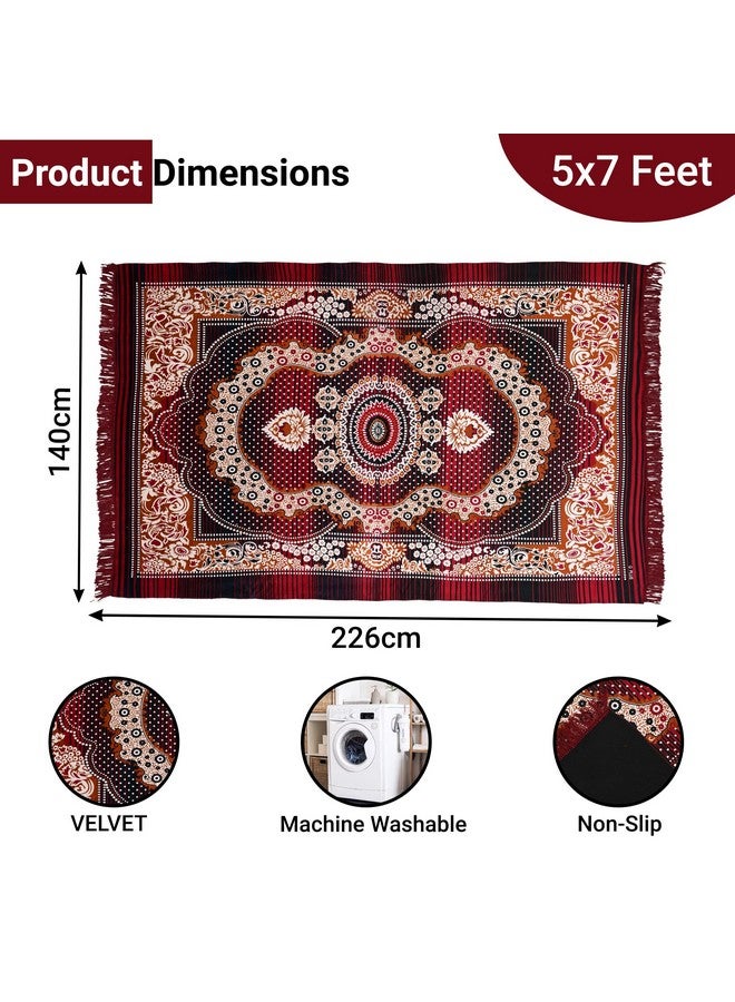 Kuber Industries Carpet|Water Absorption Kalamkari Paisley Pattern Floor Mat|Velvet Sitting Carpet for Hall, Living Room, 5x7 Feet (Maroon) - Image 3