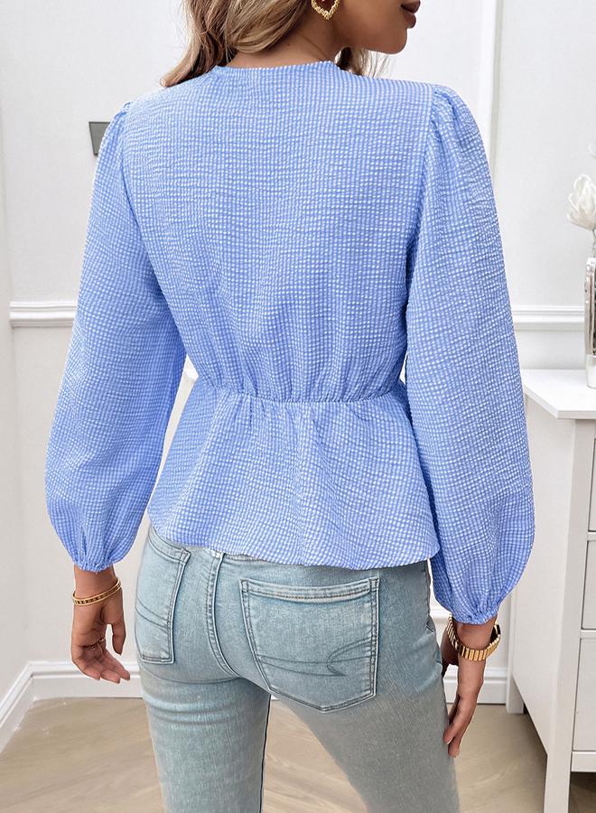 Styli Styli Front Bow Knot Detail Gingham Check Blouse  - Image 2