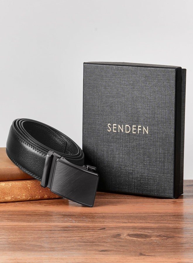 SENDEFN Men's Leather Belt Automatic Ratchet Buckle Slide Belt for Dress Casual Trim to Fit with Gift Box - Image 5