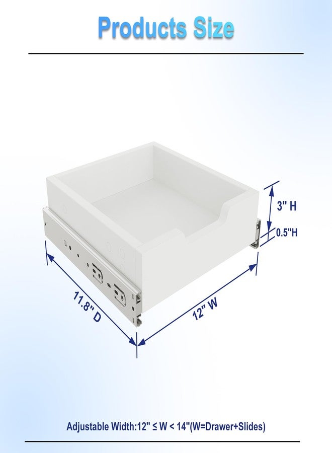 FRMSAET Heavy Duty Cabinet Hardware Soft Close Slide Drawer 12 inch Deep Drawer Replacement with Adjustable Width for Storage Cabinets, Wardrobes, Cabinetry,Office Cabinets .etc (12 inch Wide, White) - Image 2