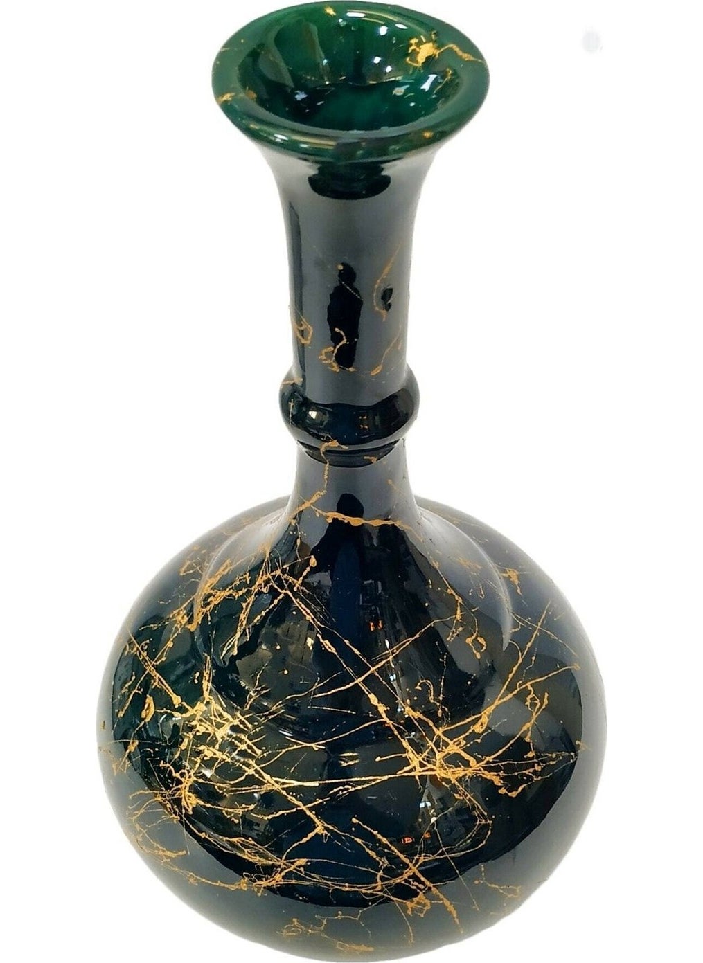 20 cm Tile Teardrop Vase-Emerald Green/black-Marble Patterned Handmade-Original Kütahya Tile