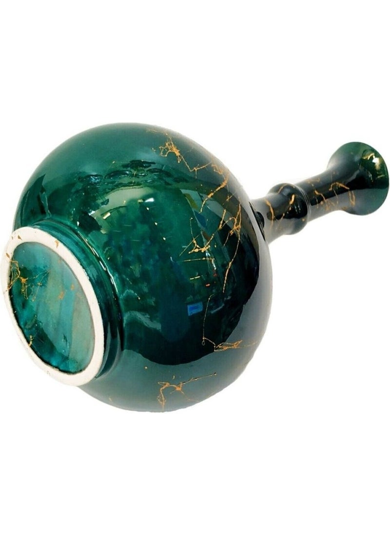 20 cm Tile Teardrop Vase-Emerald Green/black-Marble Patterned Handmade-Original Kütahya Tile