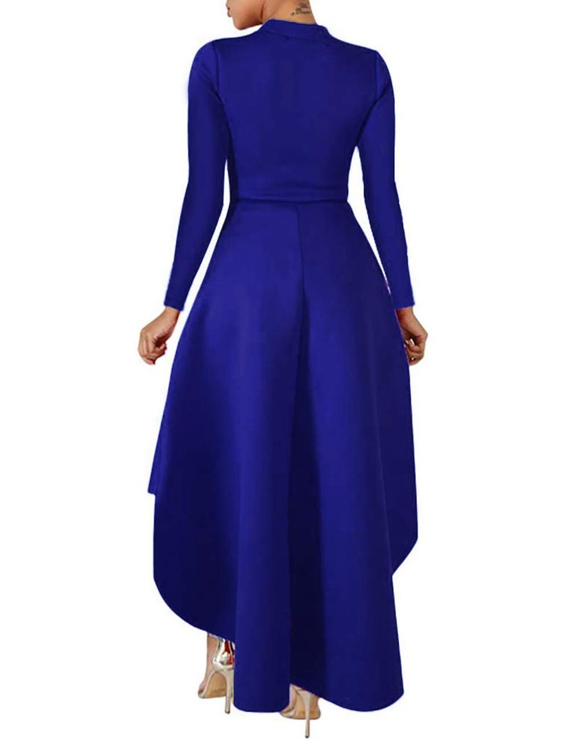 Lrady Women Ruffle High Low Asymmetrical Long Sleeve Peplum Tops Blouse Shirt Dress, Blue, Medium - Image 2