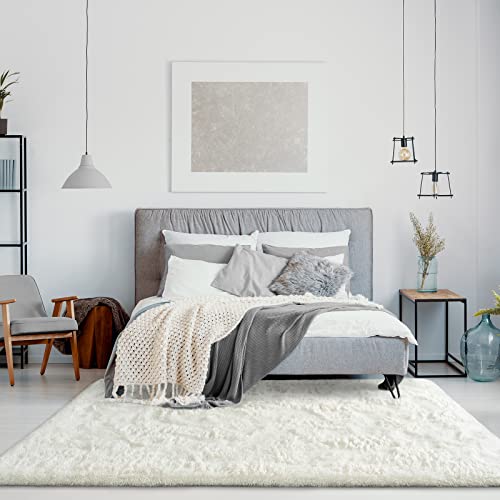 Jelymark Super Soft Shaggy Rug for Bedroom, 5x8 Feet Fluffy Carpet for Living Room, Fuzzy Indoor Plush Area Rug for Home Decor, Furry Floor Rugs for Dorm, Kids Nursery Rug for Girls, Cream White - Image 3