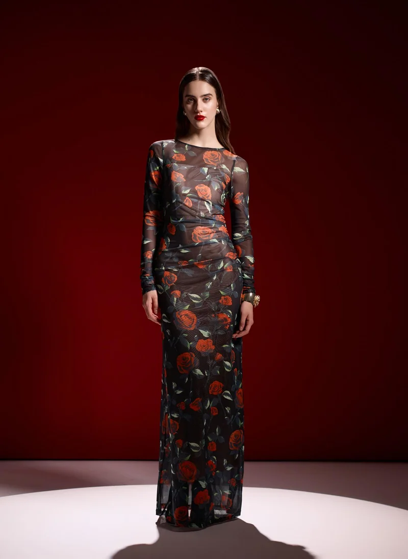 Lichi Fitted maxi dress with floral pattern