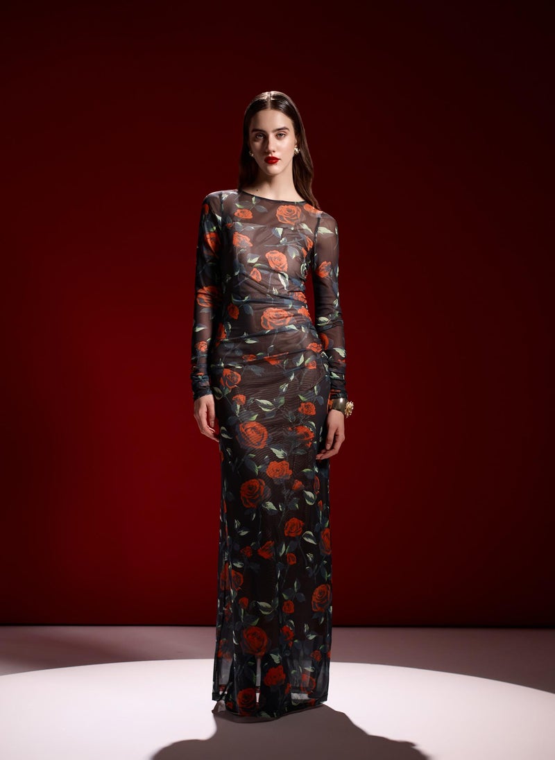 Lichi Fitted maxi dress with floral pattern - Image 1