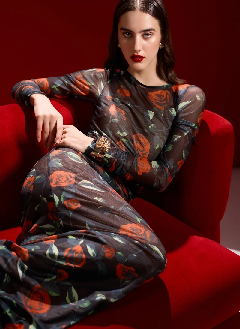 Lichi  Fitted maxi dress with floral pattern for Women | Best Price UAE