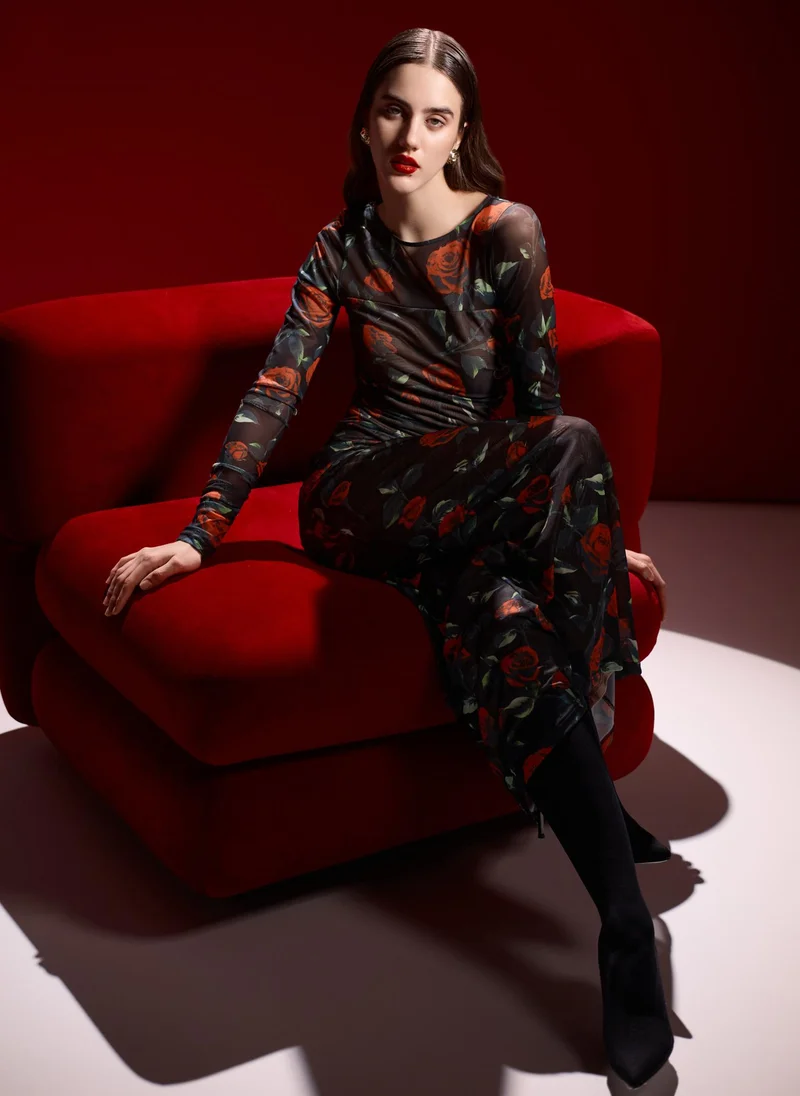 Lichi  Fitted maxi dress with floral pattern for Women | Best Price UAE