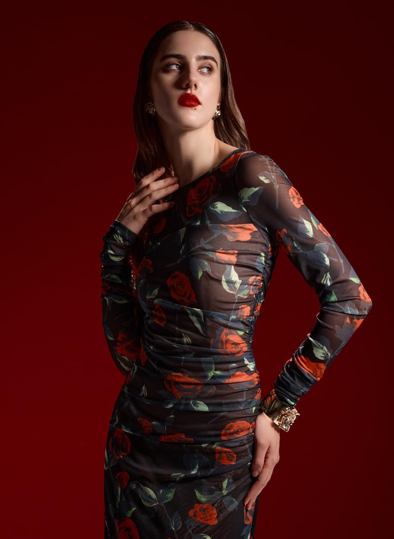 Lichi Fitted maxi dress with floral pattern - Image 4