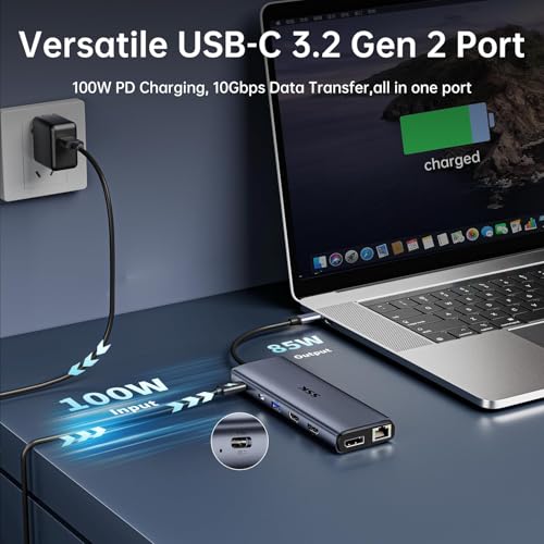 SSK USB C Dock,10Gbps USB C Hub Dual HDMI, USB C&A 3.2 Gen 2 for Thunderbolt Laptop/MacBook Docking Station 3 Monitors, Silver - Image 4