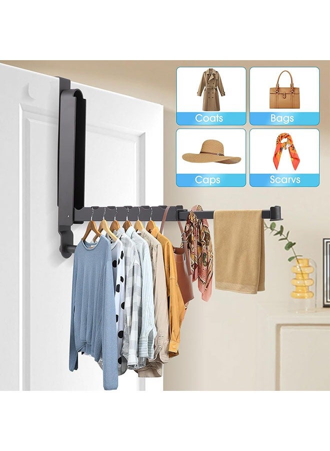 YelaJoy Over The Door Hooks Hanger Fit Door up to 1 3/4" Optimal 2pc, Drying Rack with 6 Groves,Over The Door Hanger with Retractable Rod,Foldable Space-Saving Over Door Organizer for Clothes, Coats, Hats, Bags, Towels(Grey, 2 Pack,10.63"x13.39")  - Image 4