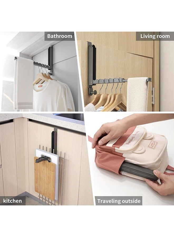 YelaJoy Over The Door Hooks Hanger Fit Door up to 1 3/4" Optimal 2pc, Drying Rack with 6 Groves,Over The Door Hanger with Retractable Rod,Foldable Space-Saving Over Door Organizer for Clothes, Coats, Hats, Bags, Towels(Grey, 2 Pack,10.63"x13.39")  - Image 3