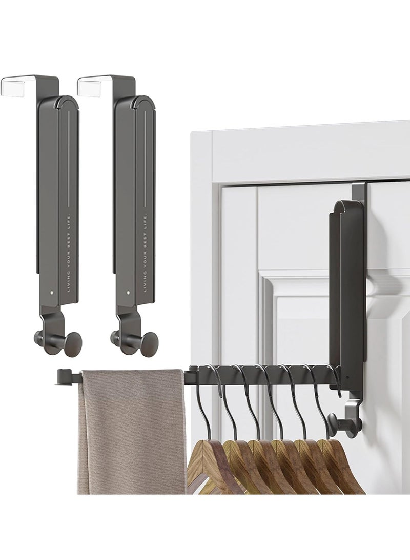 YelaJoy Over The Door Hooks Hanger Fit Door up to 1 3/4" Optimal 2pc, Drying Rack with 6 Groves,Over The Door Hanger with Retractable Rod,Foldable Space-Saving Over Door Organizer for Clothes, Coats, Hats, Bags, Towels(Grey, 2 Pack,10.63"x13.39")  - Image 1