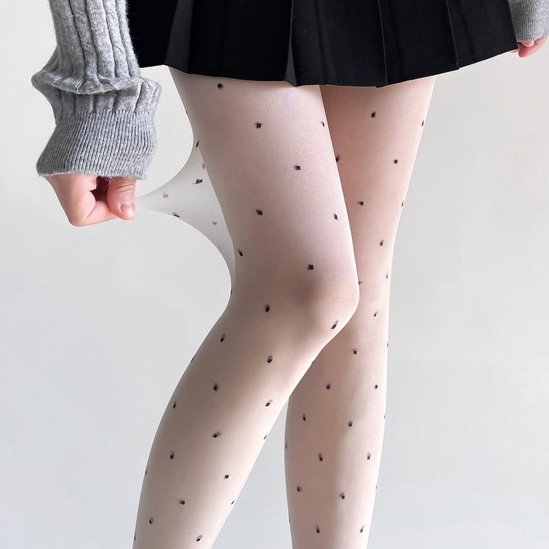 MESU Polka Dot Patterned Tights Thigh High Pantyhose Stocking White - Image 3