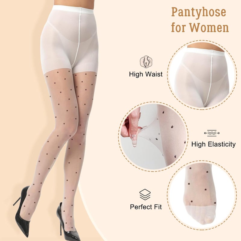 MESU Polka Dot Patterned Tights Thigh High Pantyhose Stocking White - Image 1