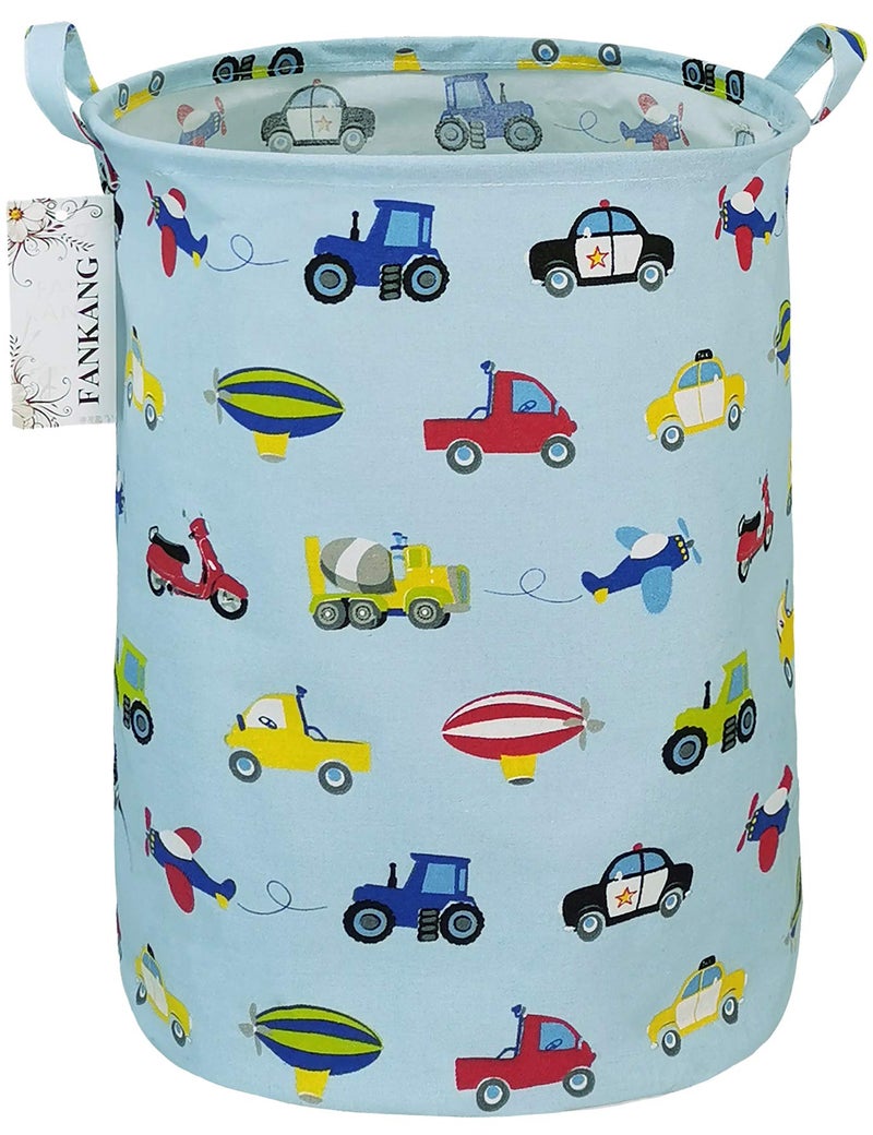 FANKANG Storage Basket, Nursery Hamper Canvas Laundry Basket Foldable with Waterproof PE Coating Large Storage Baskets for Kids Boys and Girls, Office, Bedroom, Clothes,Toys（Car） - Image 1