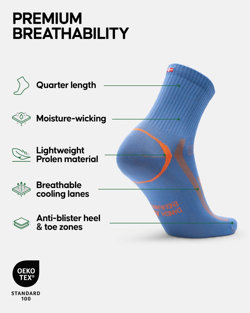 DANISH ENDURANCE 3 Pack Quarter Athletic Socks, Breathable for Men & Women, Blue/Orange, US Women 11-13 // US Men 9.5-12.5 - Image 2