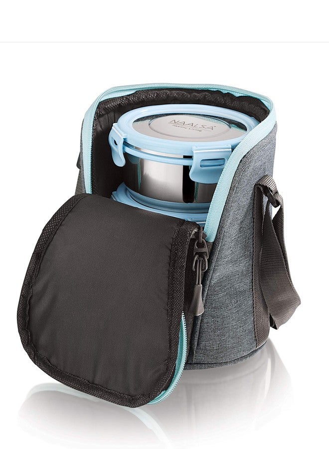 NAALSA - Diamond Stainless Steel Tiffin, Lunch Box with Steel lid (350ml x 3) 3Pc Set Blue - Image 3