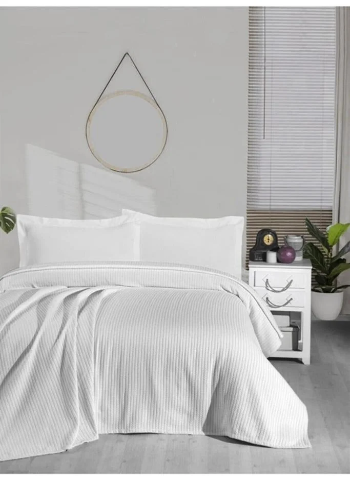 Mulberry Knitted Pique Blanket 100% Cotton Thick Yarn Soft Double 220*240 - White
