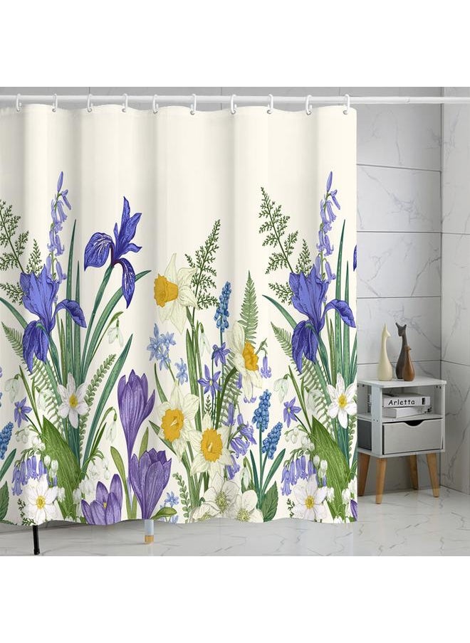 Bluejw Polyester Shower Curtain  Explosions Flowers And Plants Watercolor Bathroom Four-piece Dry And Wet Separation Isolation Waterproof Bath  - Image 1