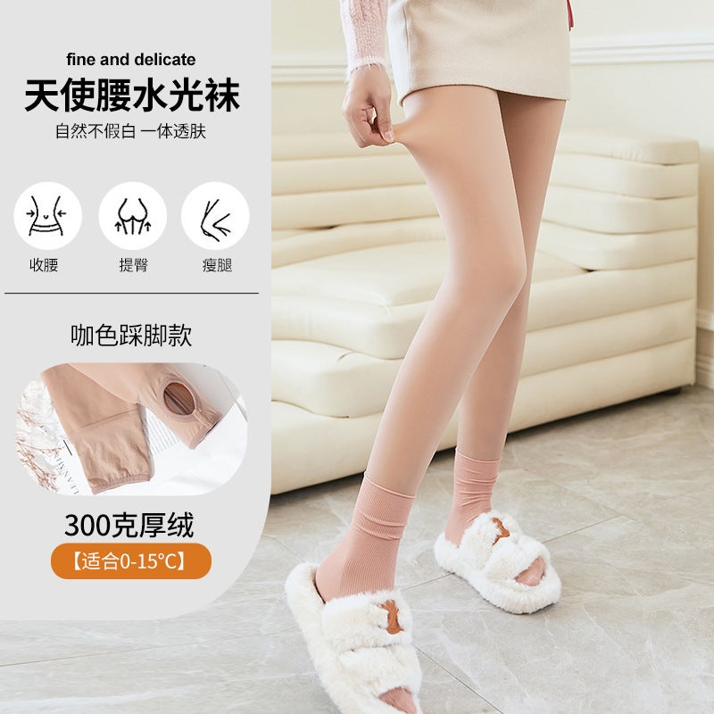 Plus Size Leggings Light Leg Artifact Fleece-Lined Wear Water Light Socks 200Kg Flesh-Colored Pantyhose Chubby Girl - Image 1