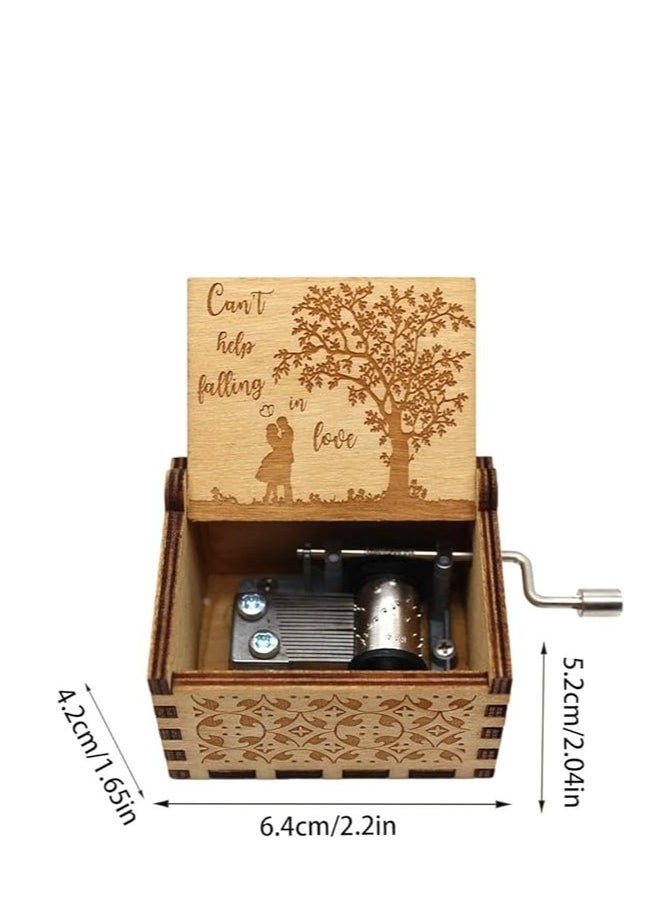 MySouqEg Store Can't Help Falling in Love Wood Music Box, Laser Engraved Vintage Wooden Hand Crank Music Boxes Gifts for Valentine's Day/Anniversary/Wedding/Birthday/Christmas (Tree)  - Image 1