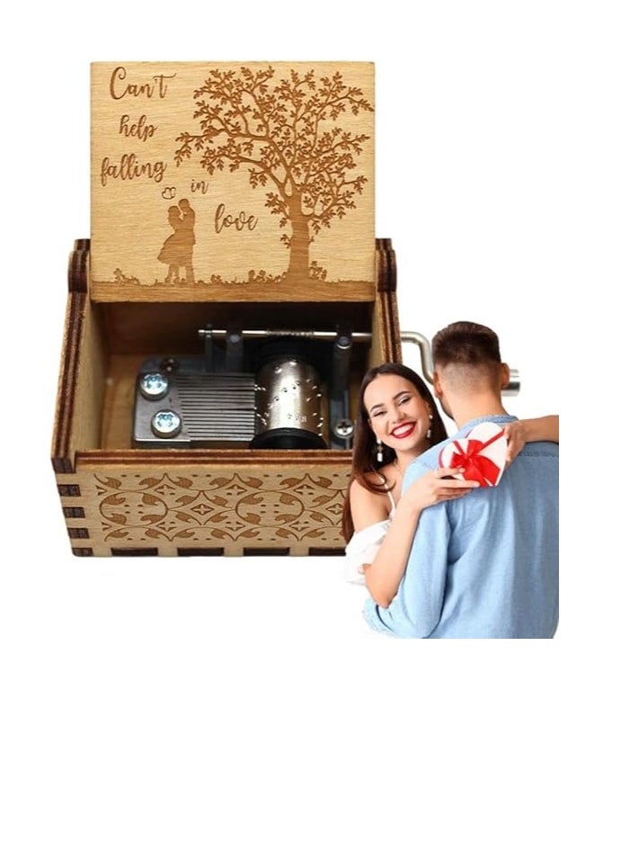 MySouqEg Store Can't Help Falling in Love Wood Music Box, Laser Engraved Vintage Wooden Hand Crank Music Boxes Gifts for Valentine's Day/Anniversary/Wedding/Birthday/Christmas (Tree)  - Image 2