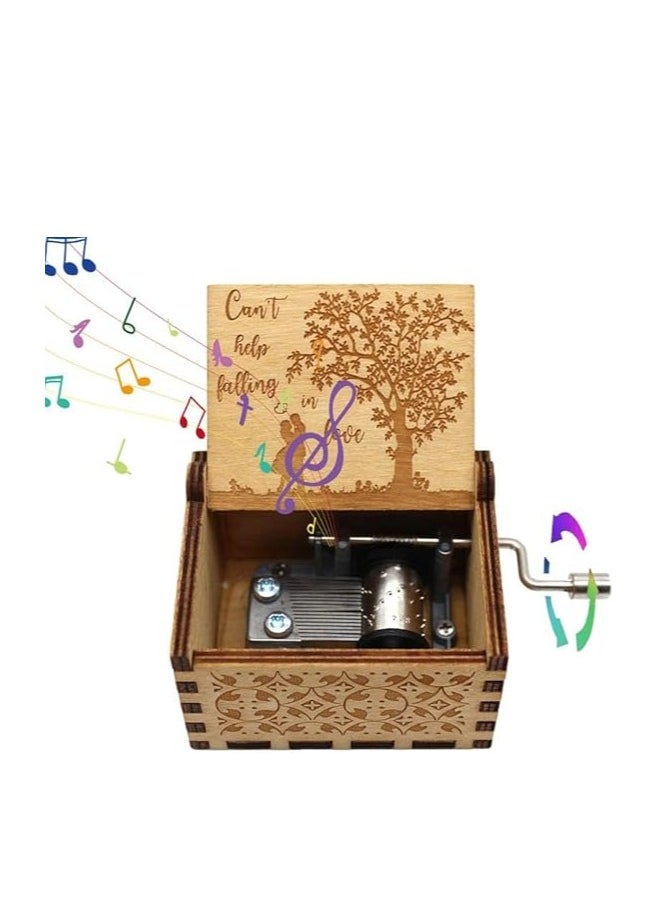 MySouqEg Store Can't Help Falling in Love Wood Music Box, Laser Engraved Vintage Wooden Hand Crank Music Boxes Gifts for Valentine's Day/Anniversary/Wedding/Birthday/Christmas (Tree)  - Image 3