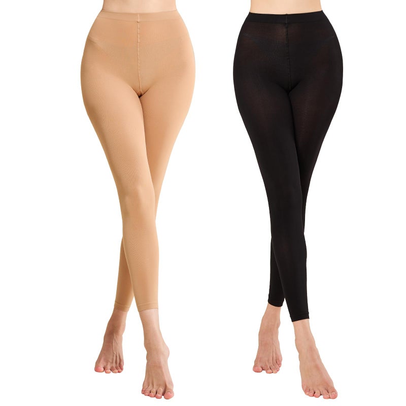 MANZI Footless Tights for Women Under Dress Opaque Footless Pantyhose 80 Denier Black/Tan Small-Medium - Image 1