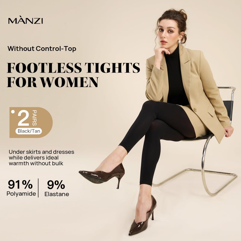 MANZI Footless Tights for Women Under Dress Opaque Footless Pantyhose 80 Denier Black/Tan Small-Medium - Image 2