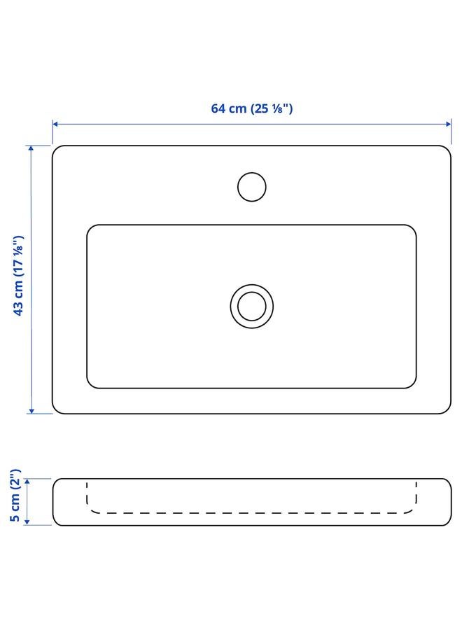 Zaboon Wash-Basin With Water Trap, White, 64X43 Cm - Image 3