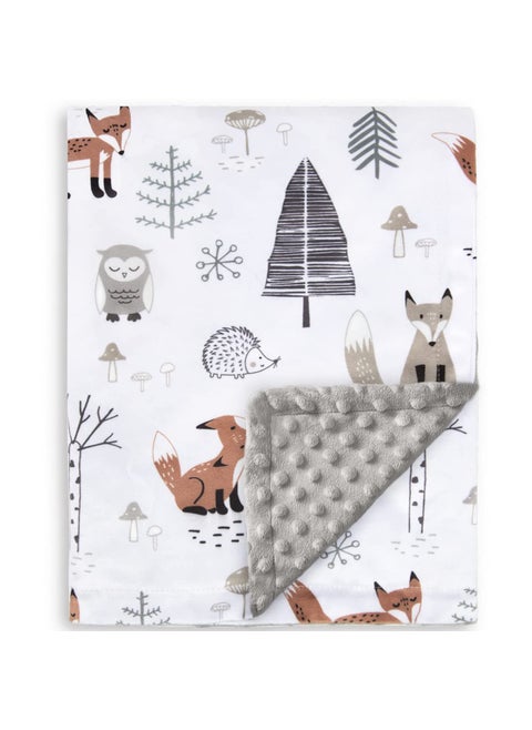 HOMRITAR Baby Blanket for Boys Girls Soft Plush Minky Blanket with Double Layer Dotted Backing for Toddler with Forest Foxes Multicolor Printed 30 x 40 Inch 75 x 100 cm