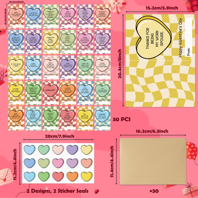 CPicdn 30 Pack Valentine's Day Cards Set, Funny Bulk Boxed Greeting Cards with Envelopes and Stickers, Wavy Checker Holiday Notes Set for Gift Exchange Office Coworker Colleague Employees Party Favors - Image 2