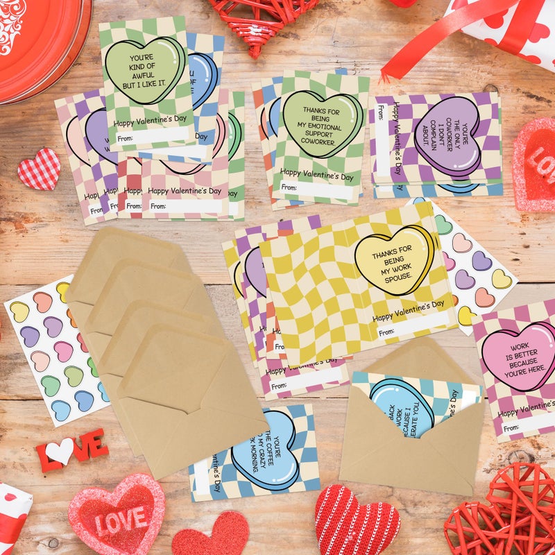 CPicdn 30 Pack Valentine's Day Cards Set, Funny Bulk Boxed Greeting Cards with Envelopes and Stickers, Wavy Checker Holiday Notes Set for Gift Exchange Office Coworker Colleague Employees Party Favors - Image 4