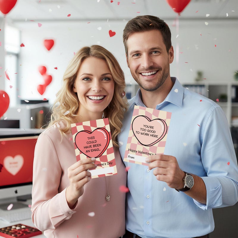 CPicdn 30 Pack Valentine's Day Cards Set, Funny Bulk Boxed Greeting Cards with Envelopes and Stickers, Wavy Checker Holiday Notes Set for Gift Exchange Office Coworker Colleague Employees Party Favors - Image 5