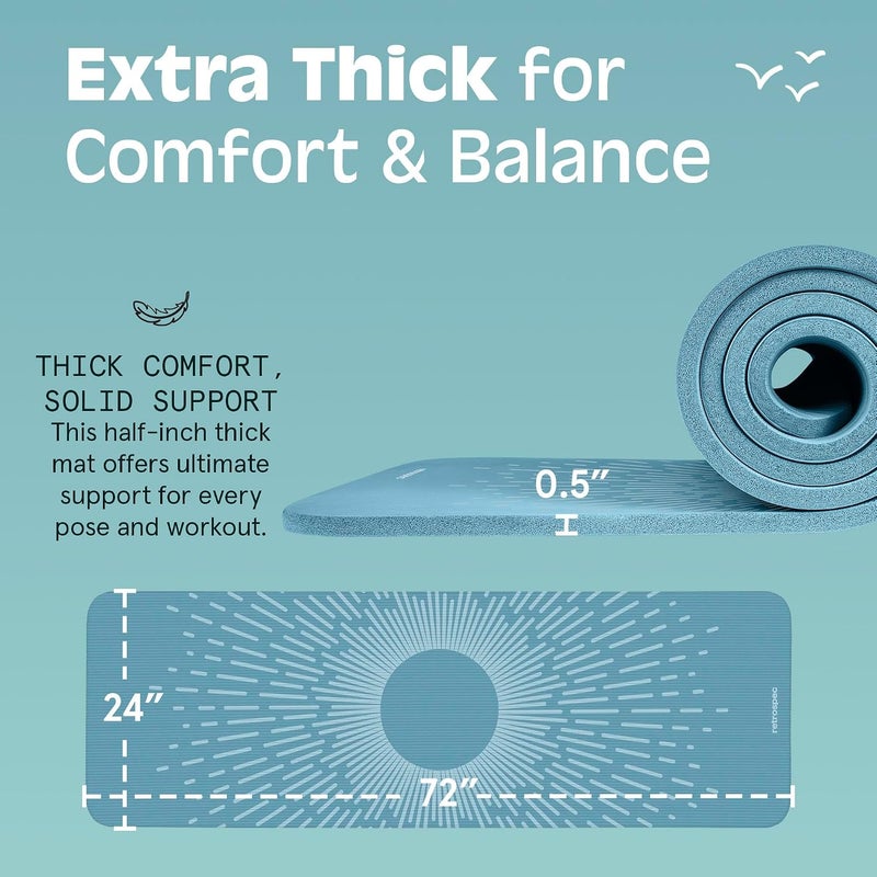 Retrospec Solana Yoga Mat 1/2" Thick w/Nylon Strap for Men & Women - Non Slip Exercise Mat for Yoga, Pilates, Stretching, Floor & Fitness Workouts - Image 3