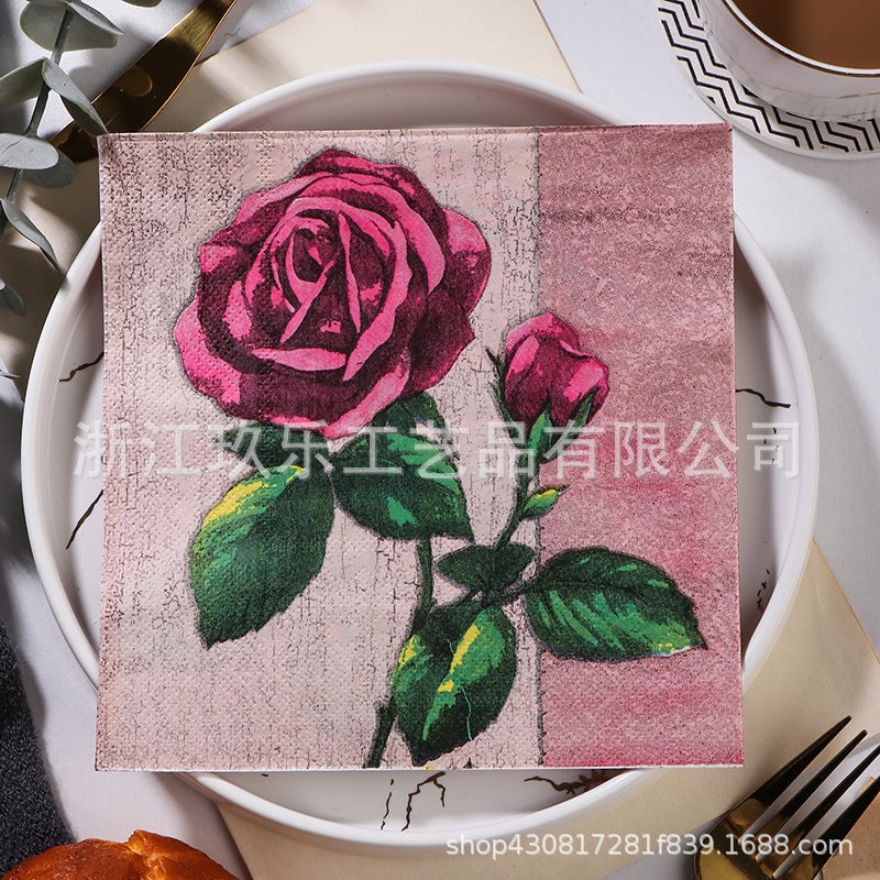 Supply Spot New Leaves Color Printing Napkin Paper Towel Western Restaurant Bakery For Facial Tissue - Image 1