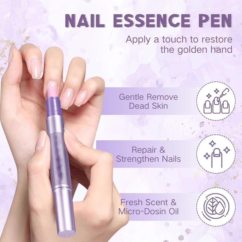 YOOJ ® 2 Pcs Cuticle Oil Pusher Pens, 4 in 1 Ceramic Cuticle Remover & Cuticle Oil in a Pen, Nail Care Tool for Hangnails & Dry Damaged Nails, Nail Care Tool for Repair Nourish Nails - Image 2
