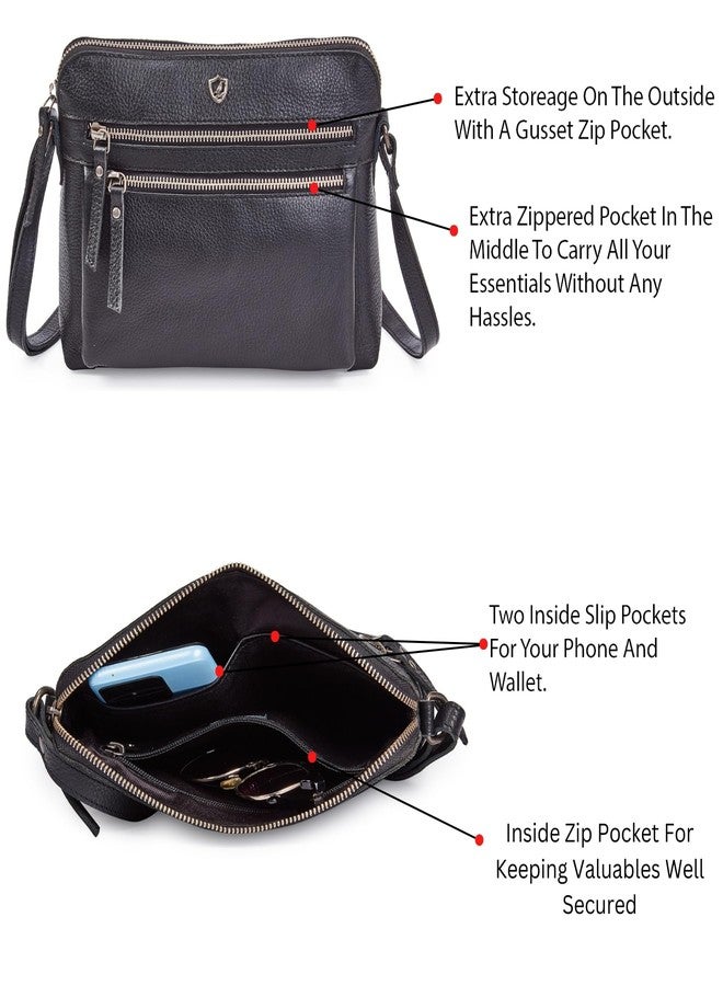 Cochoa Leather Crossbody bags for Women Small Genuine Nappa Purse Multi Zip Pocket Travel Sling Handbag Adjustable Strap (Black Nappa) - Image 4